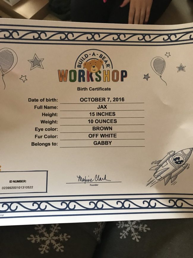 Beyond speechless at her sister's kindness, Gabriella shared photos of her new buddy on Twitter. The cuddly creature even came equipped with a birth certificate to make the entire event that much more official.