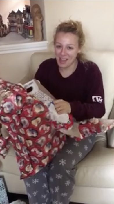 When the time came to unwrap the emotional surprise, Gabriella could barely tear through the puppy-print wrapping paper before becoming emotional.