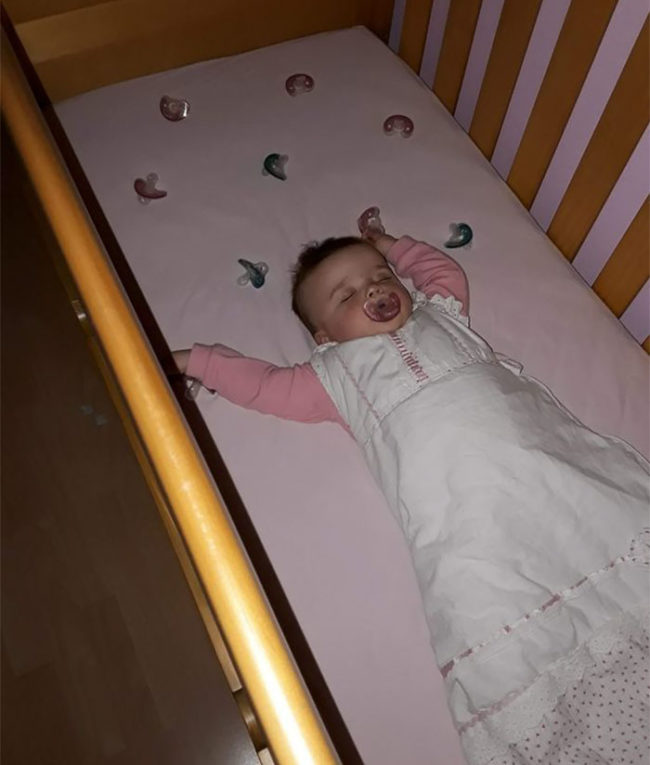 "Since my little one was about three months old she's gone to bed with roughly 10 dummies in with her," she explained. "Found that when she cried of a night all she wanted was a dummy then she'd go back off."
