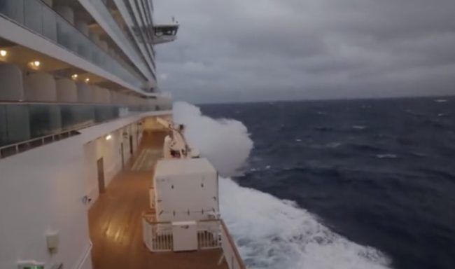 Large crashing waves towering more than 40 feet into the air made contact with the ship, flooding staterooms. 