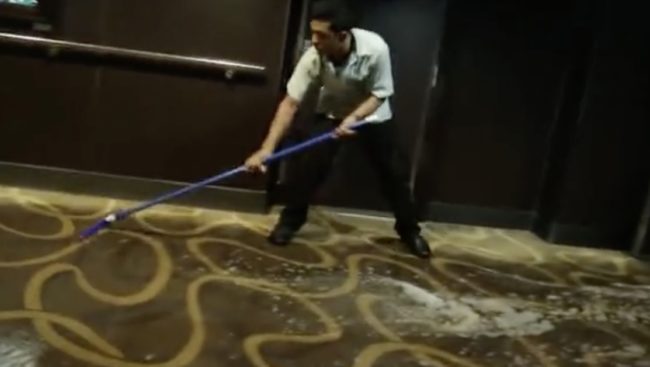 For hours at a time, the ship sailed with a strong tilt, as crew members hurried about the ship to try and mop up as much of the mess as they could.