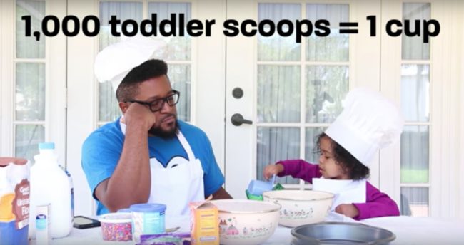 Amalah was allowed to put all the ingredients into the mixing bowl, but it was slow going.