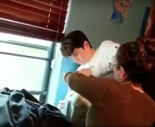 Mom must have had her suspicions, so she decided she wanted to be there when the package was opened. Uh oh...