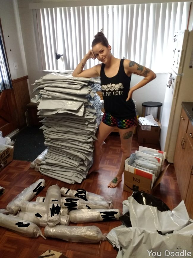 It's safe to say that her local delivery man was not the biggest fan of RowdyMcMenace's endless stream of packages.