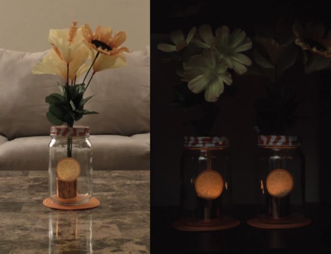 Create a decorative centerpiece that doubles as a night light using electric candles, glass jars, stickers and artificial flowers.