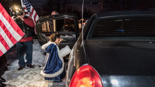 Cayleigh must have felt like a princess in her blue gown and cape as she boarded the limo outside her Illinois home. On their way to Our Lady of Humility School in Beach Park, they were followed by a procession of a veterans' motorcycle club and members of local police and fire departments.