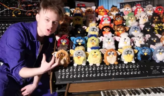 He went to thrift stores and shopped on eBay until he had enough to make his device -- a Furby organ! Yikes. 