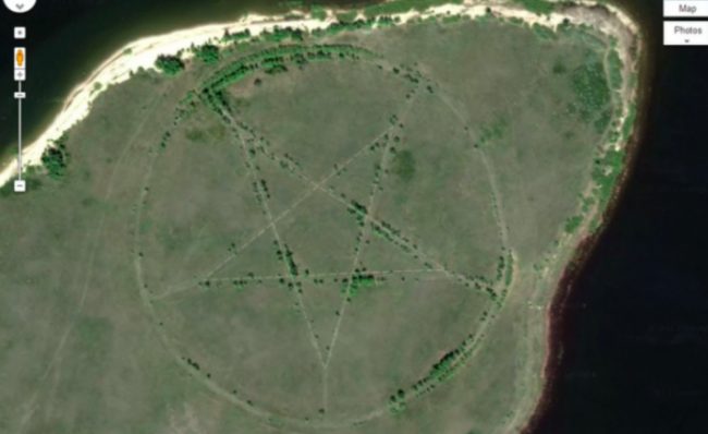 This large pentagram was found on the southern shore of the Upper Tobol Reservoir in Kazakhstan. It may not actually be that scary though. AsEmma Usmanova explained to Live Science, &ldquo;It is the outline of a park made in the form of a star.&rdquo; Stars were known to be popular symbols during the Soviet era and the park&rsquo;s roadways make the shape more visible.