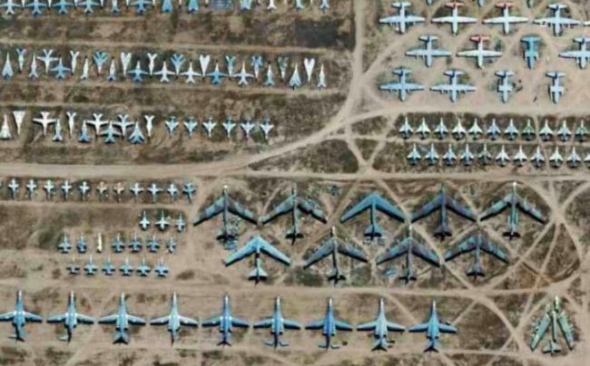 The satellite image of an airplane graveyard is certainly attention-grabbing. The Davis-Monthan Air Force Base is located just outside of Tucson, Arizona, and it&rsquo;s where retired planes go to be either be kept for storage or have their parts removed for reuse or resale. It looks super creepy.