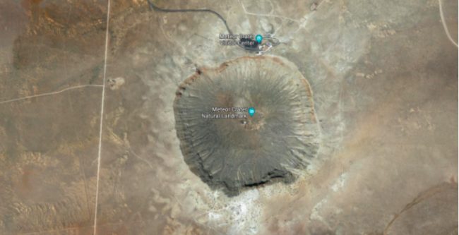 This crater, which is located in the Arizona desert, is about 1,200 meters in diameter and 170 m deep. You can really appreciate the scope of how huge this thing is from the air.