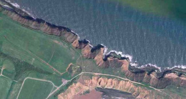 This one definitely wouldn't look abnormal from the ground, but one Imgur user screenshotted this section of cliffs on Google Earth and pointed out how it looks like the ocean is about to pour onto the land.