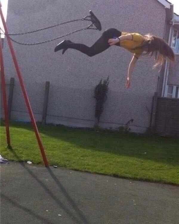 5. Taken before she realized jumping off of a swing was a really stupid idea