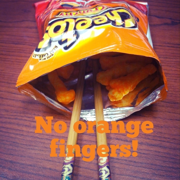 3. Using chopsticks gets rid of cheese fingers when eating Doritos or Cheetos