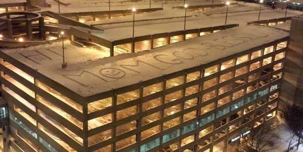 A 14-year-old left this message in the snow on the roof of a carpark opposite the hospital where his mother was undergoing chemotherapy.