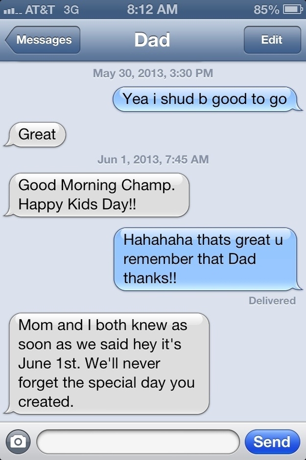 "I randomly declared June 1st 'Kids Day' when I was 8 years old. I'm 36 now and just woke up to this from my parents."