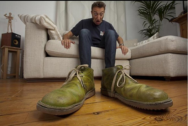 18.) He must have the hardest time finding shoes.