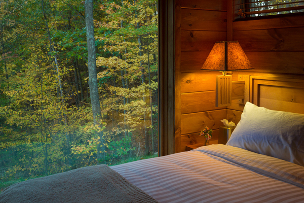 The cabin/RV is settled at Canoe Bay Escape, surrounded by gorgeous views on all sides.